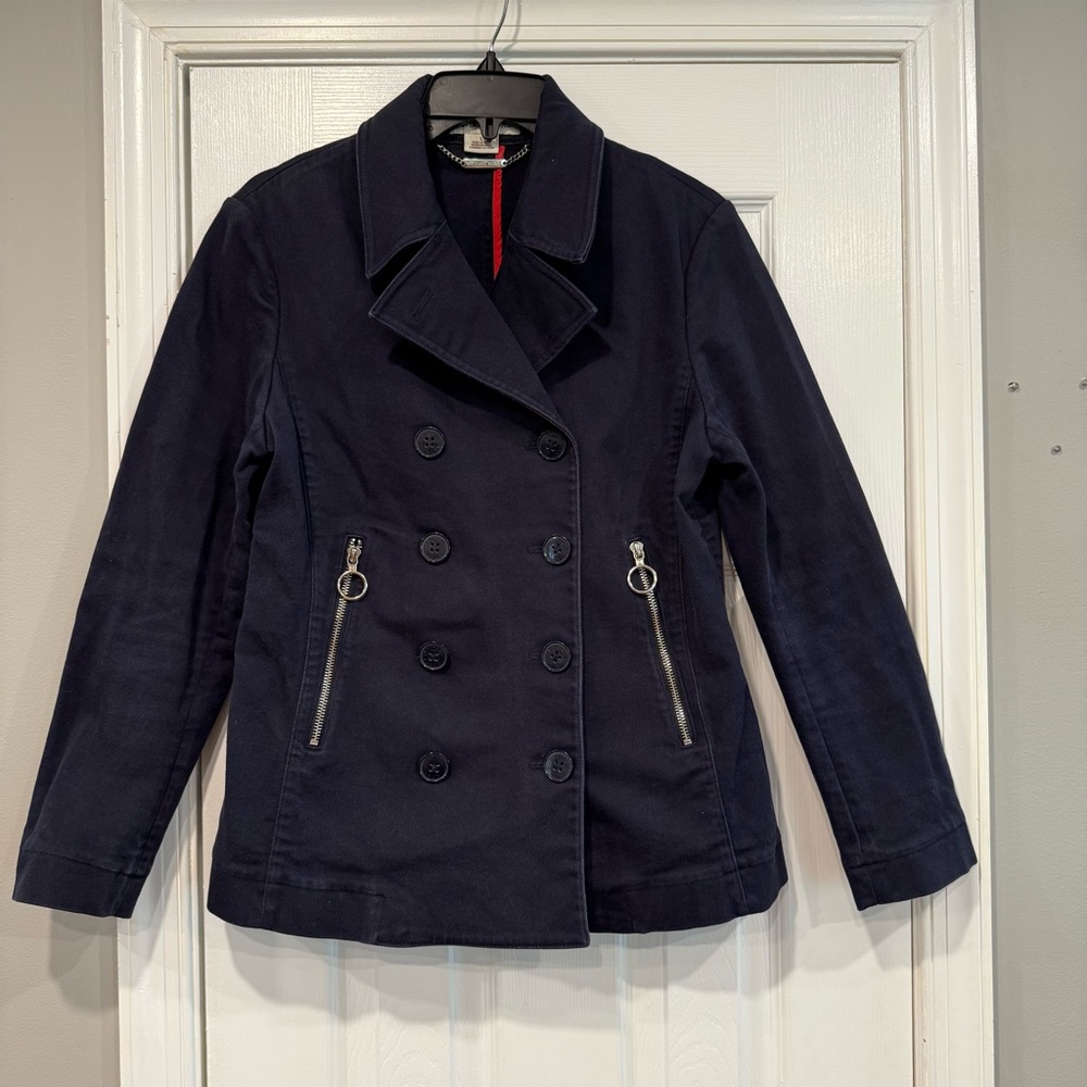Michael Kors Casual Canvas Navy Blue Double Breasted Pea Coat Large Nautical